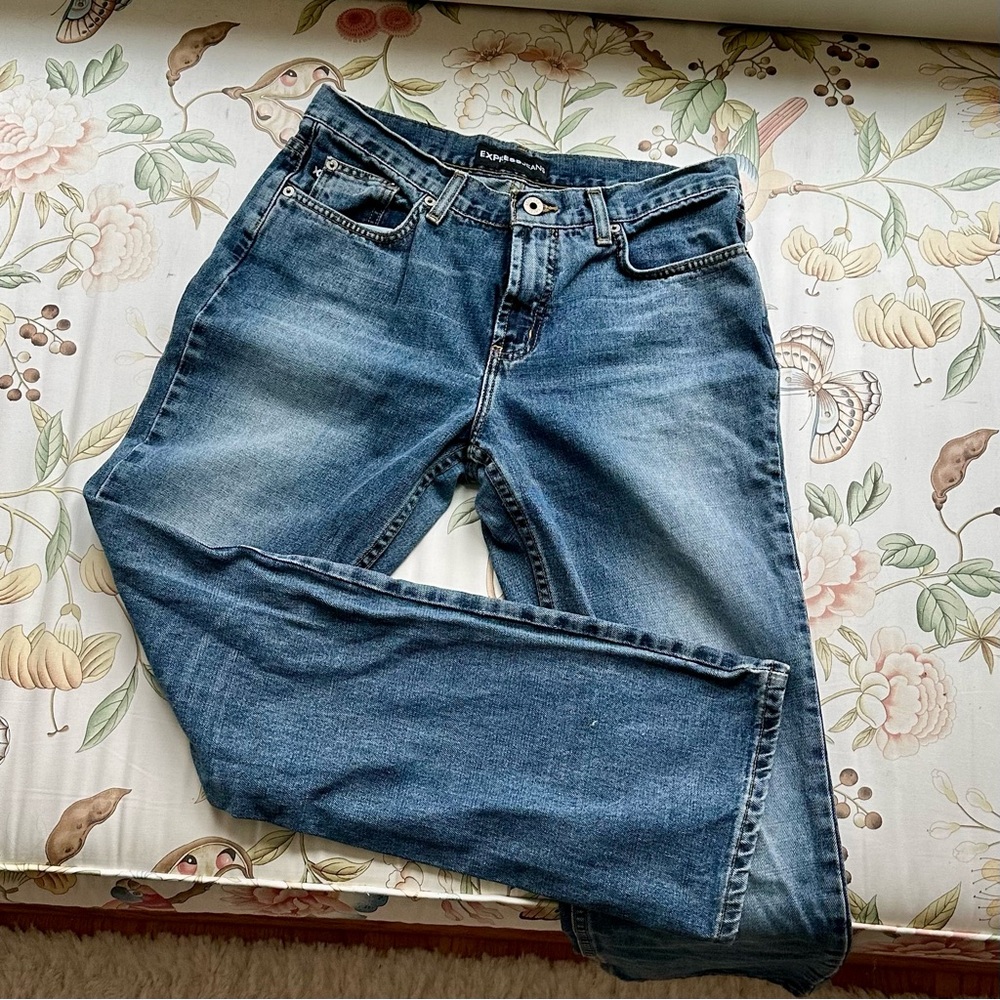 Vintage 90s Express Bootcut Lowrise Blue Jeans Navy Faded Dark Wash EUC 9 10